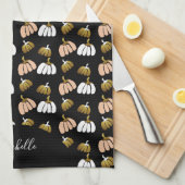 Monogram pompoen in zwart, blauw, wit, goud theedoek (Quarter Fold)