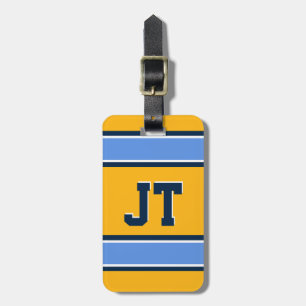 Monogram Powder Blue en Gold Sportstripes Bagagelabel