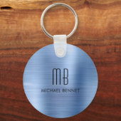 Monogram Powder Blue Faux geborsteld metaal Sleutelhanger (Voorkant)