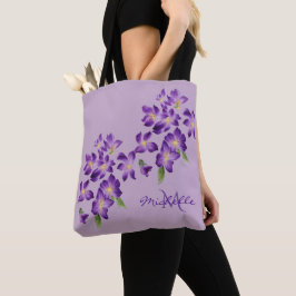Monogram prachtige Violet Flowers Draagtas