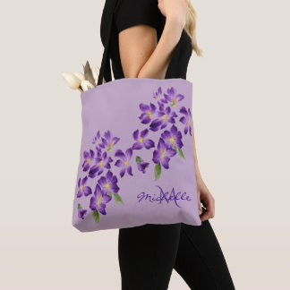 Monogram prachtige Violet Flowers Draagtas
