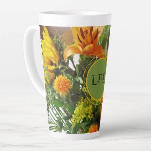 Monogram prachtige zonnebloemen Afdrukken 17 oz Latte Mok (Linkerhoek)