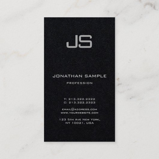 Monogram Premium - zwarte moderne Sjabloon - verti Visitekaartje (Achterkant)