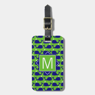 Monogram | Preppy Blue en Green Whales Bagagelabel