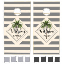 Monogram Preppy Gray Striped Tropical Beach Custom