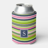 Monogram Preppy Limoen, Roze en Navy Stripe Blikjeskoeler (Blikje Voorkant)