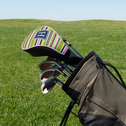 Monogram Preppy Limoen, Roze en Navy Stripe Golfheadcover (Insitu)