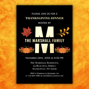 Monogram Prettig Thanksgiving Friendsgiving Pompoe Folie Uitnodiging