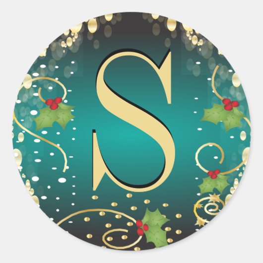 Monogram prettige kerstzegels ronde sticker (Voorkant)