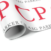 Monogram Professional Eenvoudig Rood Wit Initialen Cadeaupapier (Rol Hoek)