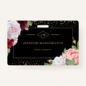 Monogram Professional Elegant Floral Roos Black Badge (Achterkant)
