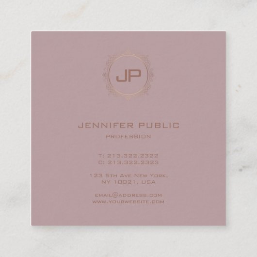 Monogram Professional Elegant Sjabloon Modern Vierkante Visitekaartje (Achterkant)