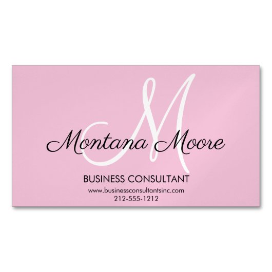 Monogram Professional Modern Elegant Roze Magnetisch Visitekaartje (Voorkant)