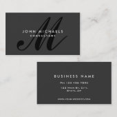 Monogram Professional Plain Elegant Black Visitekaartje (Voorkant / Achterkant)