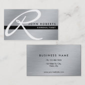 Monogram Professioneel Elegant Modern Zilver Metaa Visitekaartje (Voorkant / Achterkant)