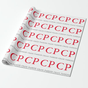 Monogram Professionele Eenvoudige Rode Witte Initi Cadeaupapier