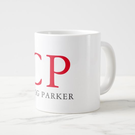 Monogram Professionele platte rode witte Initialen Extra Grote Beker (Voorkant rechts)