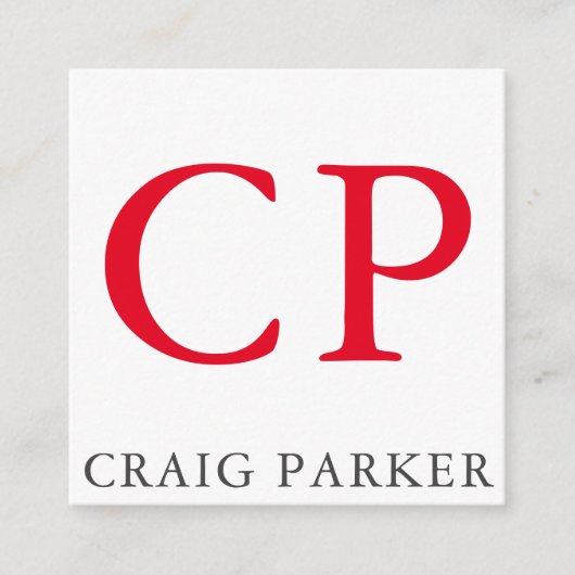 Monogram Professionele platte rode witte Initialen Informatiekaartje (Voorkant)