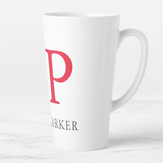 Monogram Professionele platte rode witte Initialen Latte Mok (Rechts)