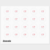 Monogram Professionele platte rode witte Initialen Ronde Sticker (Vel)