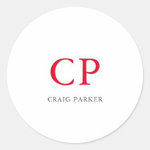 Monogram Professionele platte rode witte Initialen Ronde Sticker