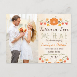 Monogram Pumpkin Fall Wedding Save the Date Aankondigingskaart
