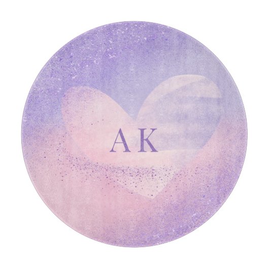 Monogram Purple Pink Gradient Heart Snijplank (Voorkant)