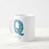 Monogram Q Aqua Glitter Persoonlijk Koffiemok (Voorkant links)