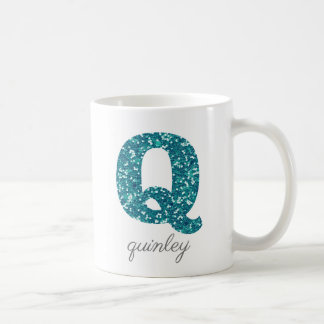 Monogram Q Aqua Glitter Persoonlijk Koffiemok