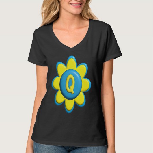Monogram Q  Colorful Flower T-shirt (Voorkant)