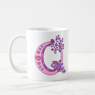Monogram Q harten en bloemen roze paarse mok