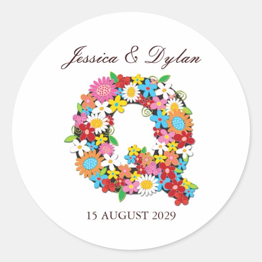 Monogram Q Wedding Sticker lentevloerbloemen (Voorkant)
