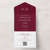 Monogram QR code Bourgondië en gouden bruiloft All In One Uitnodiging (Binnen)
