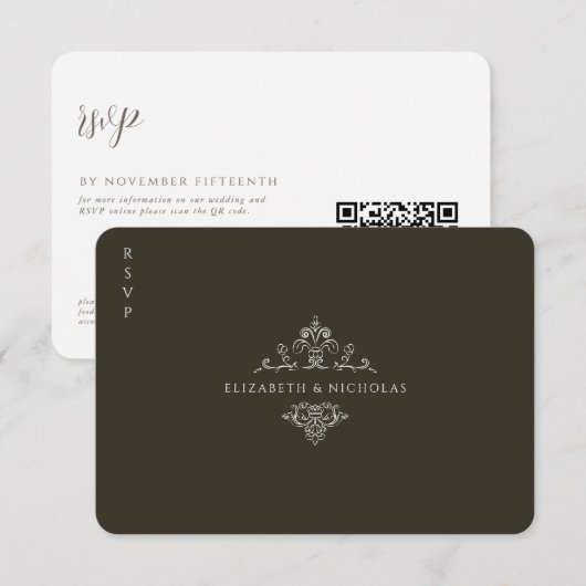 monogram | QR Code Bruiloft RSVP Kaartje (Voorkant / Achterkant)