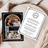 Monogram QR Code Foto Collage Black White Wedding Kaart