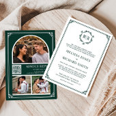 Monogram QR Code Foto Collage Emerald Wedding Kaart