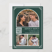 Monogram QR Code Foto Collage Emerald Wedding Kaart (Achterkant)