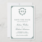 Monogram QR-code fotocollage smaragdgroene trouw Save The Date (Voorkant)