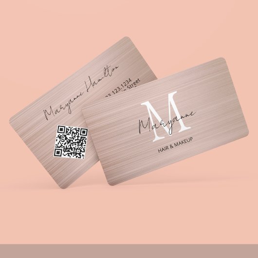 Monogram QR-code roze goud Visitekaartje