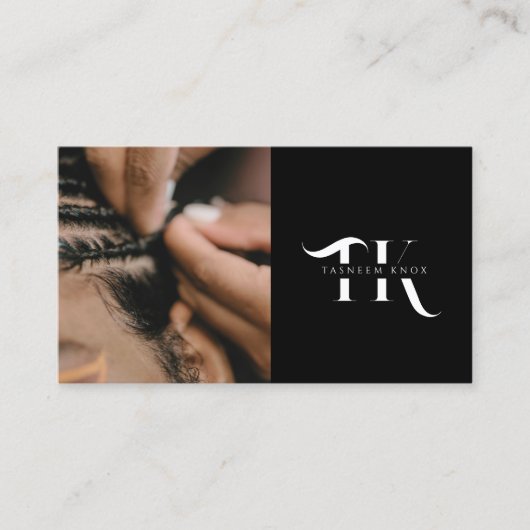 Monogram QR-code Vlecht stylist foto Visitekaartje (Voorkant)