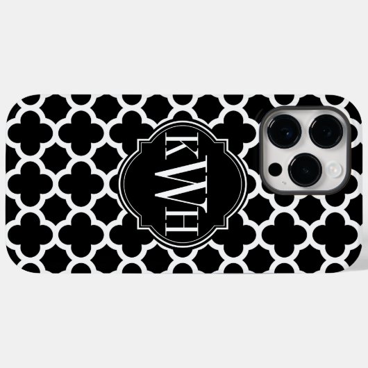Monogram Quatrefoil Black en White Pattern Case-Mate iPhone Case (Achterkant (horizontaal))