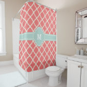 Monogram Quatrefoil Coral Mint Pattern Douchegordijn (In situ)