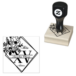 Monogram Quinceanera Mis XV geometrische bloem Rubberstempel