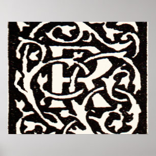 Monogram R Art Nouveau Letter Poster
