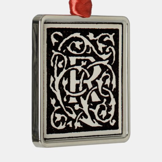 Monogram R Art Nouveau Metalen Ornament (Rechts)