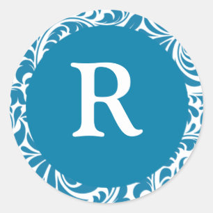 Monogram R Cerulean Wedding Monogramation S Ronde Sticker