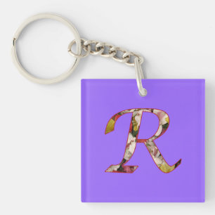Monogram R Floral Design Sleutelhanger