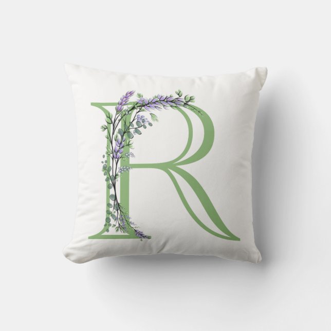 Monogram R Lavender Eucalyptus Kussen (Voorkant)