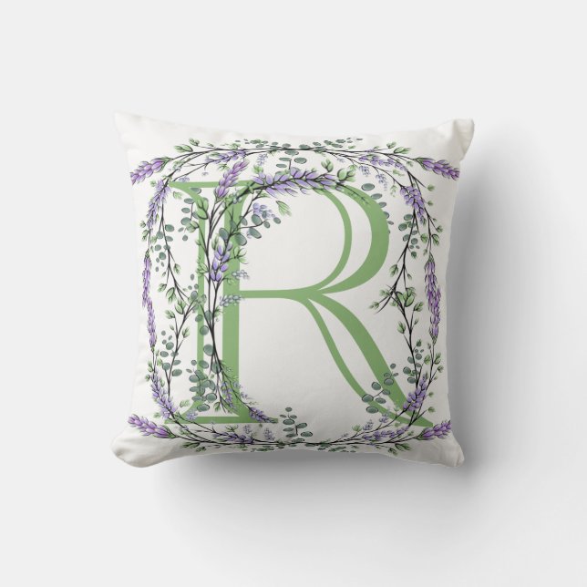 Monogram R Lavender Eucalyptus Kussen (Voorkant)