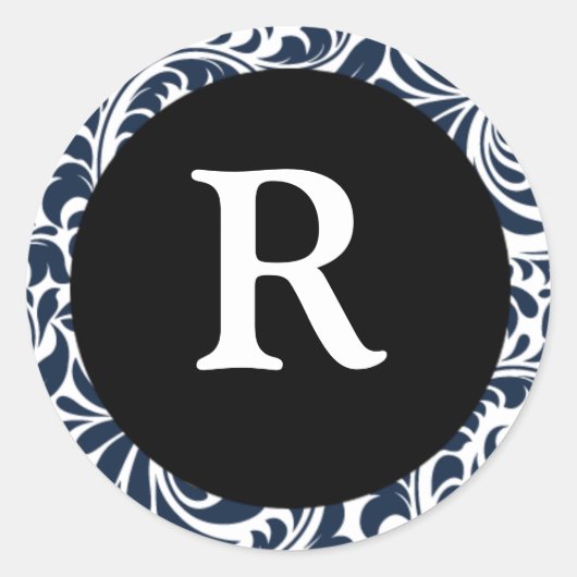 Monogram R Navy Blue Wedding Monogr Ronde Sticker (Voorkant)